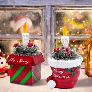 NIB/NWOT 2 Pack Box Resin Candle Light Decoration Christmas Ornament